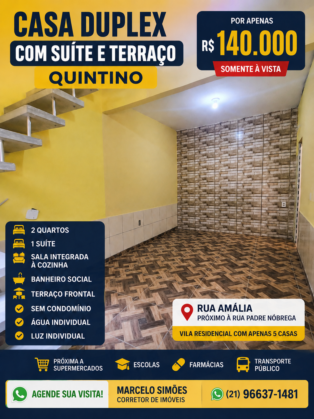 CASA DUPLEX 2 QUARTOS COM SUÍTE E TERRAÇO – QUINTINO – R$ 140 MIL