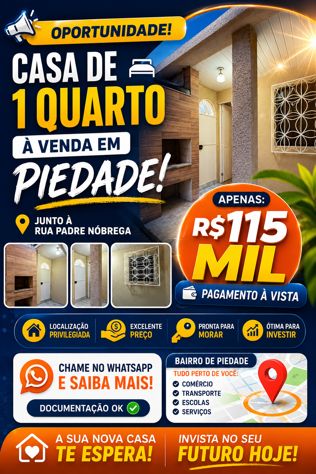 CASA TÉRREA - TIPO APARTAMENTO - QUARTO - PIEDADE - RUA PARANAPIACABA – Ac. PARCELAMENTO!